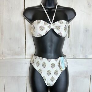 Kibys Bikini Set Flower Stamp Printed Rose Garden Size SMALL Top & Bottom Cheeky